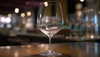 luxo Barra mesa com elegante vinho vidro e esvaziar garrafa gerado de ai foto