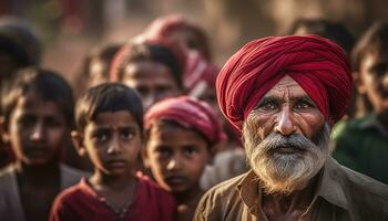 sorridente homens dentro tradicional roupas, abraçando espiritualidade e união gerado de ai foto