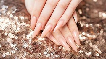 elegante pastel Rosa natural manicure. foto