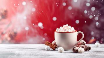 feriado indulgência - vermelho copo com marshmallow e doce trata- generativo ai foto
