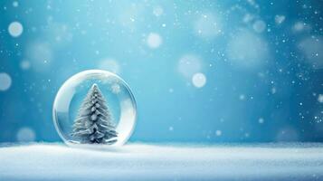 festivo vidro bugiganga com coberto de neve Natal árvores - generativo ai foto