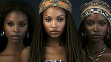 jovem lindo africano fêmea amigos com étnico joia. ai gerado foto