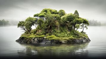 uma foto do uma pequeno ilha de a de praia. panorama fotografia ai generativo