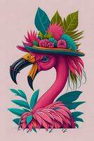 uma detalhado ilustração do uma flamingo para uma camiseta projeto, papel de parede e moda foto