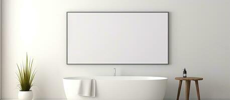 minimalista estilo banheiro com natural luz e uma em branco tela de pintura quadro, Armação foto