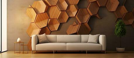 Alto qualidade de madeira hexágono papel de parede ilustração com decorativo favo de mel mural fundo foto
