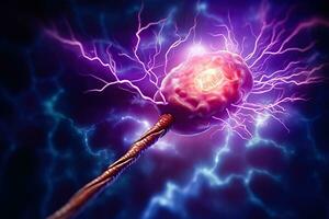 eletricidade dentro a cérebro - neural impulsos e nervo célula sinais - generativo ai foto