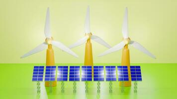 3d Renderização do moinho de vento com solar painéis, poder gerando estação, eco energia conceito foto