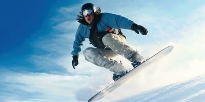 inverno país das maravilhas - cara acionado dentro snowboard deleite - generativo ai foto