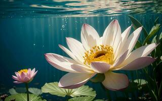 a requintado Rosa lótus Flor submerso dentro tranquilidade ai gerado foto