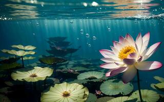 a requintado Rosa lótus Flor submerso dentro tranquilidade ai gerado foto