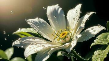 água gotas em uma lindo flor em uma gota de orvalho macro fotografia ai gerado foto