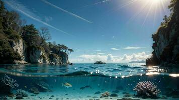 cativante corais no meio grande embaixo da agua céu ai gerado foto