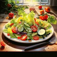 vegetal salada, vegetal salada realista restaurante fundo alto qualidade ai imagem gerado foto