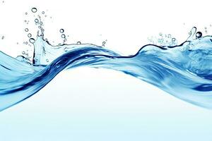 azul água redemoinho respingo com pequeno bolhas isolado em branco fundo, líquido fluindo dentro Formato do aceno, com generativo ai. foto