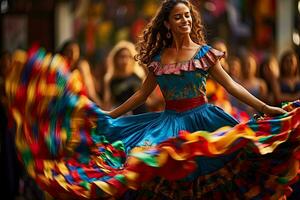 tradicional mexicano dançando características vibrante saias este rodopio e flutuador com colorida elegância foto