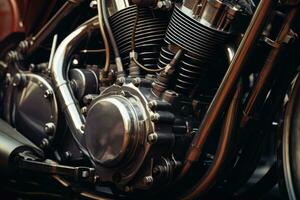 fechar acima Visão do uma brilhante motocicleta motor, ai gerado foto