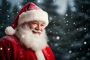 sorridente santa claus dentro dele icônico vermelho terno e barba foto