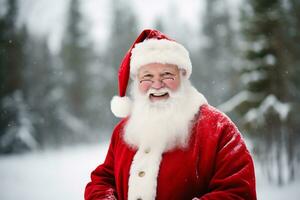 sorridente santa claus dentro dele icônico vermelho terno e barba foto