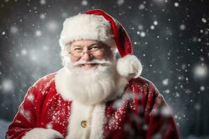 sorridente santa claus dentro dele icônico vermelho terno e barba foto