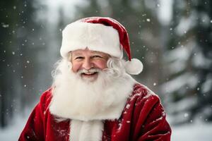 sorridente santa claus dentro dele icônico vermelho terno e barba foto