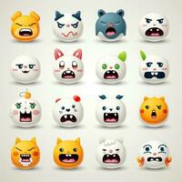 conjunto do animal rostos, face emojis, adesivos, emoticons, desenhos animados engraçado mascote personagens face definir, generativo ai ilustração foto