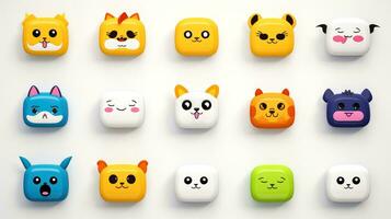 conjunto do animal rostos, face emojis, adesivos, emoticons, desenhos animados engraçado mascote personagens face definir, generativo ai ilustração foto