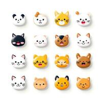 conjunto do animal rostos, face emojis, adesivos, emoticons, desenhos animados engraçado mascote personagens face definir, generativo ai ilustração foto