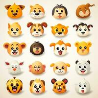 conjunto do animal rostos, face emojis, adesivos, emoticons, desenhos animados engraçado mascote personagens face definir, generativo ai ilustração foto