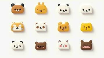 conjunto do animal rostos, face emojis, adesivos, emoticons, desenhos animados engraçado mascote personagens face definir, generativo ai ilustração foto