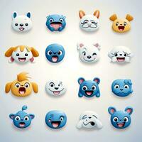 conjunto do animal rostos, face emojis, adesivos, emoticons, desenhos animados engraçado mascote personagens face definir, generativo ai ilustração foto