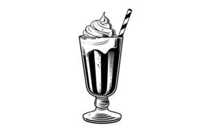 chocolate leite mexe esboço gravação vetor ilustração. Preto e branco isolado composição. foto