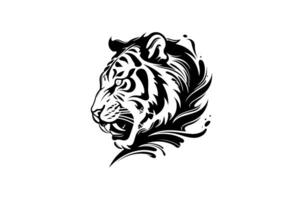 tigre mascote esporte ou tatuagem Projeto. Preto e branco vetor ilustração logótipo placa arte. foto