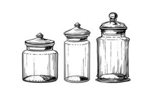 esvaziar vidro frascos tinta esboço. vetor vintage Preto gravação ilustração. foto