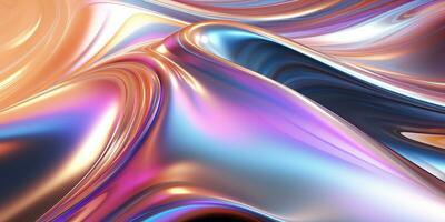 holográfico cromada gradiente ondas abstrato fundo. líquido superfície, ondulações, reflexões. 3d render ilustração. foto