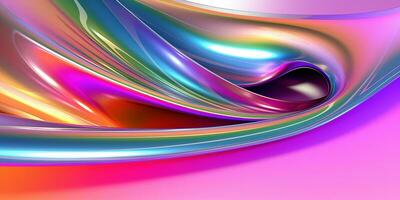 metálico arco Iris gradiente ondas abstrato fundo. iridescente cromada ondulado superfície. líquido superfície, ondulações, reflexões. 3d render ilustração. foto