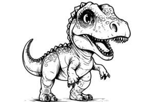 fofa bebê dinossauro tiranossauro mão desenhado tinta esboço. vetor ilustração. logotipo, ícone, sinal, imprimir, mascote Projeto. foto