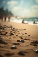 pessoas relaxante e banhos de sol em a arenoso de praia com Claro azul águas - ai gerado foto