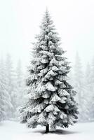 coberto de neve abeto árvore em branco fundo com espaço para texto foto