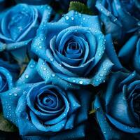 uma cativante exibição do linda azul rosa flores - ai gerado foto