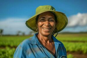 mulher indiano agricultor. gerar ai foto