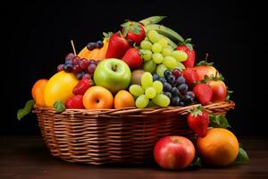 fresco e vibrante fruta dentro uma cesta foto