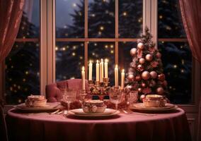 lindo Natal mesa para feriado jantar foto