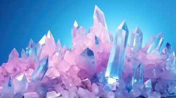 uma grupo do cristais em azul fundo foto