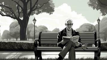 velho homem sentado estava lendo uma livro ilustração foto