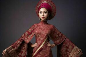 retratos do elegante lindo mulheres dentro tradicional roupas foto