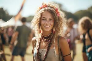 uma menina às a festival. ai gerado foto