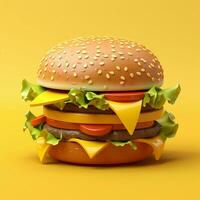 ai generativo 3d Projeto do hamburguer dentro amarelo fundo foto
