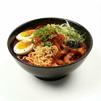 ai generativo do uma delicioso ramen dentro a tigela, branco fundo foto