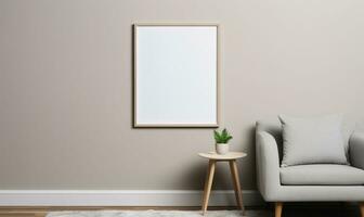 uma quadro, Armação brincar dentro uma contemporâneo minimalista quarto com uma bege cor esquema. ai gerado foto